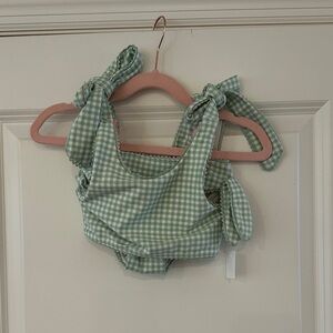 Minnow Swim - Green Gingham Two Piece - size 3/4T